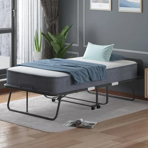 Vista 2 de CECER Cama plegable con colchón, cama plegable de 75" x 46" para adultos, colchón de espuma viscoelástica de 5 pulgadas de grosor, cama plegable