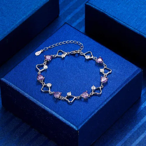Vista 3 de EleQueen Pulsera de tenis de plata de ley 925 con circonita cúbica y corazón del océano inspirado en el Titánico para mujer, extensor de 7.2