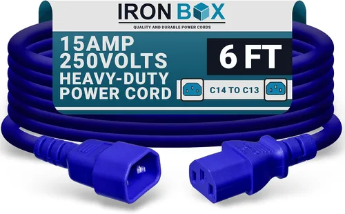 Vista 72 de IronBox Electric - Cable de Alimentación C14 a C13 de Servicio Pesado, 15A, 250V, Cable de Extensión para Computadora 14/3 AWG - Cables