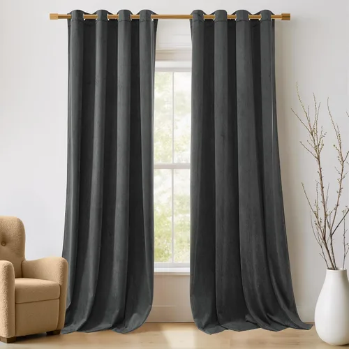 Vista 32 de NICETOWN Cortinas de terciopelo beige 100% opacas de 84 pulgadas de largo, 52 pulgadas de ancho, 2 paneles para dormitorio y sala de estar, cortinas