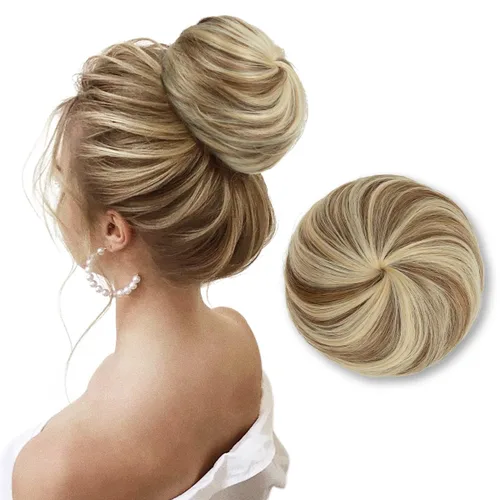 Vista 23 de SARLA Extensiones de moño de pelo falso para mujer, sintético, recogido, con cordón, moño de ballet, piezas de cabello color castaño medio Castaño