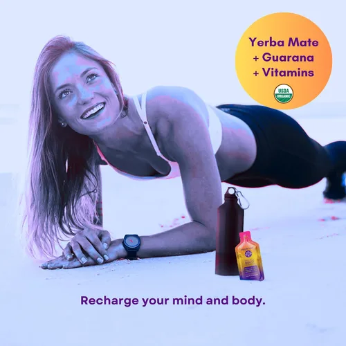 Vista 3 de purple tree Paquetes de energía orgánica – Cero azúcar, 80 mg de cafeína natural de yerba mate y guaraná, con vitaminas B12 para una energía suave