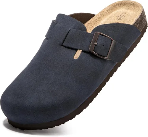 Vista 9 de Zuecos de ante con plantilla de corcho, sandalias de patata, mules de confort con soporte de arco, chanclas cómodas de slip on