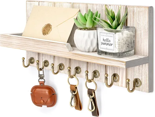 Vista 12 de Rebee Vision Soporte de Pared para Llaves de Madera de Acacia – Soporte para Llaves Estilo Granja para Pared y Organizador de Correo con Estante