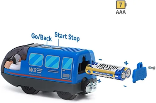 Vista 2 de TOPLIVING Tren motorizado para pista de madera, juego de 3 piezas de juguetes de tren para niños de 3, 4, 5 años, tren a batería compatible