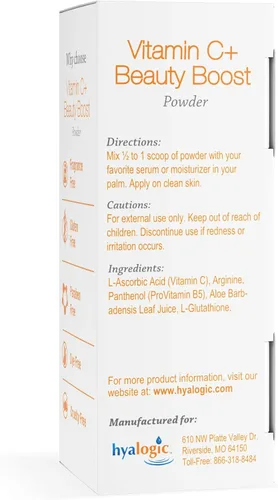 Vista 2 de Hyalogic Polvo de belleza con vitamina C + - Polvo de refuerzo de belleza para cara, mezcla con crema hidratante o suero, hidratación de la piel