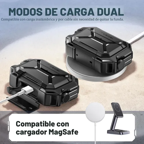 Vista 4 de MOBOSI para Funda de AirPods Pro 3 [Funda Impermeable IP68 para iPods Pro 3 y Compatible con MagSafe] Funda Protectora de Grado Militar para Earpods