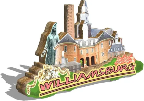 Vista 2 de Imán de Williamsburg de Estados Unidos para nevera de madera 3D, monumentos de viaje, coleccionables, recuerdos, decoración hecha a mano
