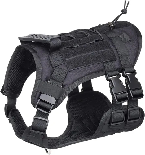 Vista 9 de Arnés táctico para perros grandes y medianos, sin tirones, chaleco militar para perro de servicio con panel Molle, arnés para perro con asa