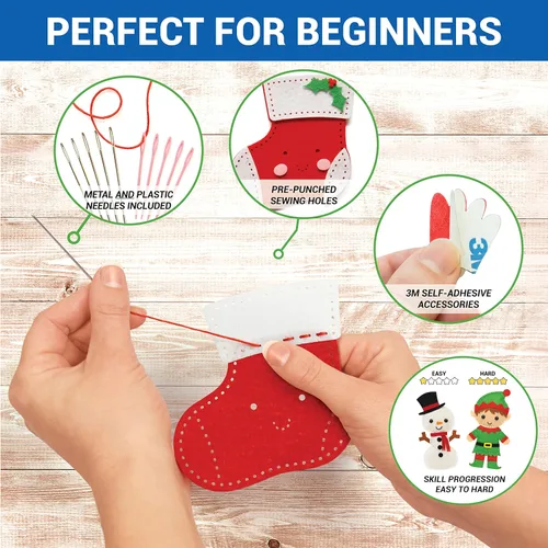 Vista 5 de Craftorama Kit de costura para niños, divertido y educativo juego de manualidades de Navidad para niños y niñas de 7 a 12 años, cose tu propio