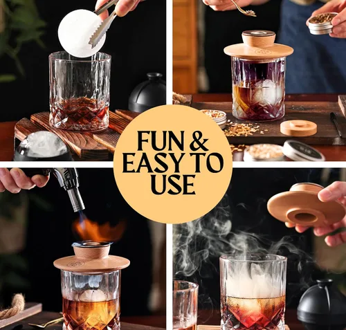Vista 3 de Kit de Ahumador de Whisky - Kit de Ahumador de Cóctel con Soplete, 2 Vasos de Whisky, 2 Fabricantes de Bolas de Hielo, Virutas de Madera de 6
