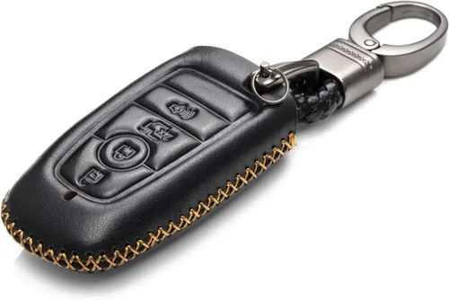 Vista 2 de Vitodeco Funda protectora de cuero para llavero inteligente compatible con Ford (modelos 2018 - 2026), 4 botones, color negro