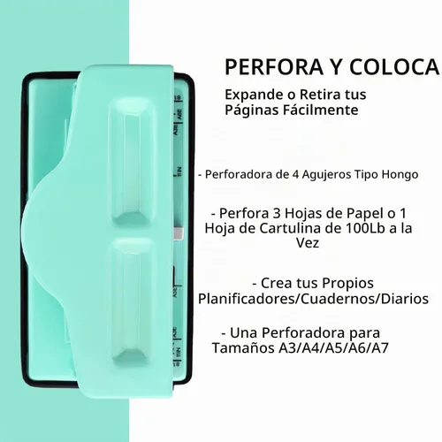 Vista 5 de Gocreate Mint Planner Hole Punch 11 discos de encuadernación suministrados ajustable para planificadores felices encuadernados en disco, perfora tu