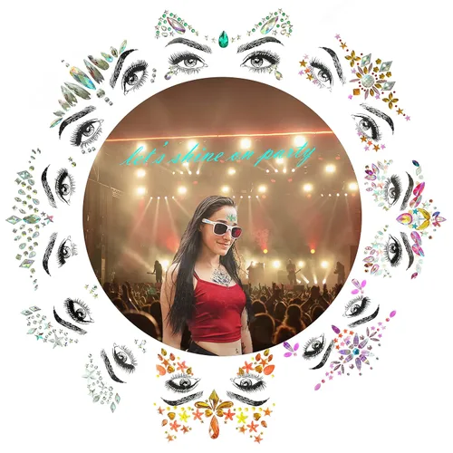 Vista 2 de 8 calcomanías faciales de piedras preciosas para festivales de música, fiestas de vacaciones, joyas de cara con diamantes de imitación para 8 piezas