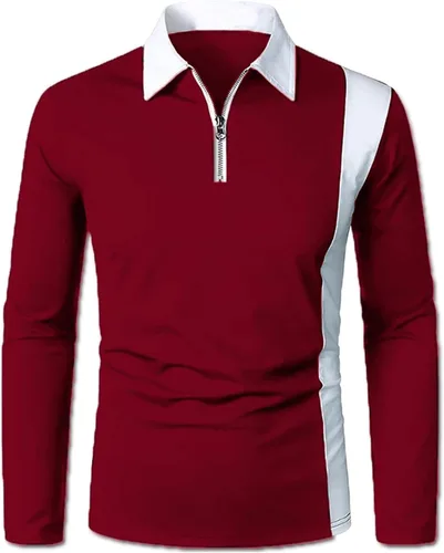 Vista 4 de Polo de manga larga para hombre, cuello con cremallera, casual, para negocios, camiseta de entrenamiento acanalada