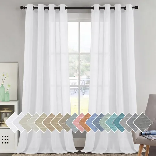 Vista 134 de H.VERSAILTEX Cortinas de lino de mezcla natural para sala de estar/cortinas de lino semitransparentes reductoras de luz de 54 pulgadas de largo