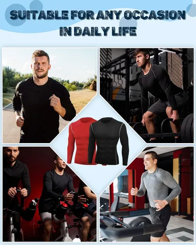 Vista 6 de Hicarer Paquete de 6 camisas de compresión atlética para hombre, camisetas de manga larga para entrenamiento, correr, camisetas deportivas