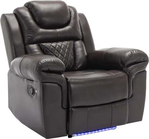 Vista 4 de Merax Asiento de cine en casa Silla reclinable manual con tira de luz LED para sala de estar, dormitorio, marrón