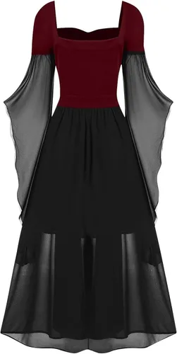 Vista 2 de JJHAEVDY Disfraz renacentista para mujer, vestido de fiesta de cosplay de Navidad, disfraz de Halloween, conjunto bohemio, vestido gótico de cintura