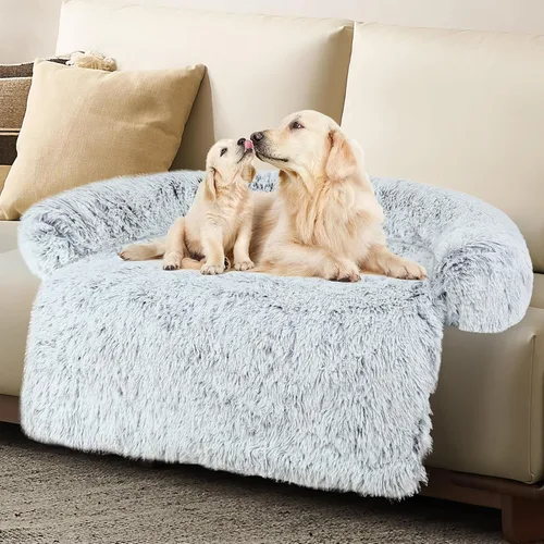 Vista 10 de Lujoso Protector de Sofá para Perros con Cama de Espuma Viscoelástica, Funda de Sofá de Felpa Esponjosa Extraíble y Lavable para Perros, Sofás Cama