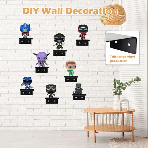 Vista 4 de Paquete de 12 estantes acrílicos negros para cajas Funko Pop, estante de exhibición de pared para figuras de juguete coleccionables, figura