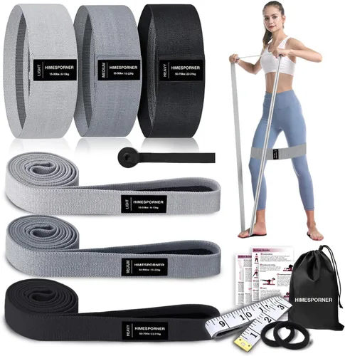 Vista 10 de HIMESPORNER 9 PCS Fabric Resistance Bands Set for Working Out, Non-Slip Exercise Booty Bands for Women & Men Leg and Glutes with Hair Ties and Tape