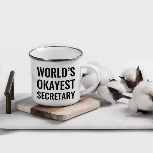 Vista 2 de Andaz Press Taza de café de acero inoxidable de 11 onzas, regalo de broma para café, World's Okayest Secretary, paquete de 1, taza de campamento