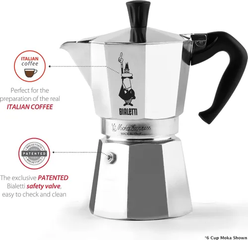 Vista 3 de Bialetti Express Moka Pot, 6 tazas y café, aluminio plateado