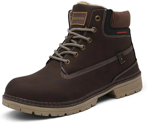 Vista 8 de TSIODFO Botas de moda para hombre invierno impermeables para exterior con piel para senderismo negras Negro 01