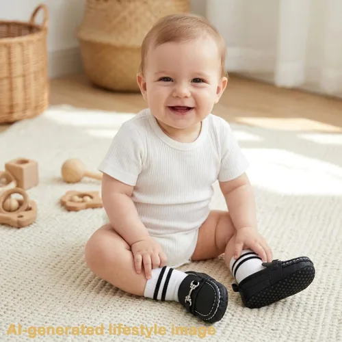 Vista 4 de LONSOEN - Zapatos de cuna para aprender a caminar, de vestir, para niños y niñas 209 Negro