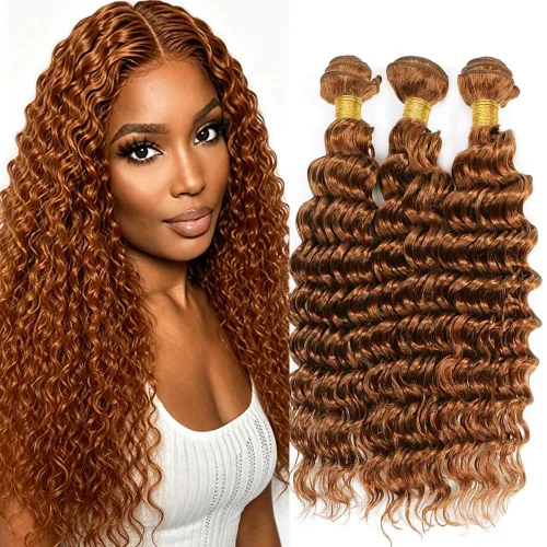 Vista 156 de P4613 Cabello humano rizado onda profunda marrón y paquetes mixtos 8 10 12 P4613 Ombre Marrón-Rubio-DP