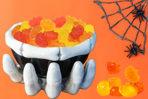 Vista 3 de Fruidles Dulces de calabazas de otoño, gomitas de sabores de frutas surtidos, aptas para alérgicos, sin OMG, sin edulcorantes artificiales (1 libra)