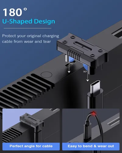 Vista 2 de MoKo Adaptador USB C de 180 grados con espacio de 0.531 in más amplio, conector USB-C macho en forma de U a USB-C hembra con PD 240W/20 Gbps/8K