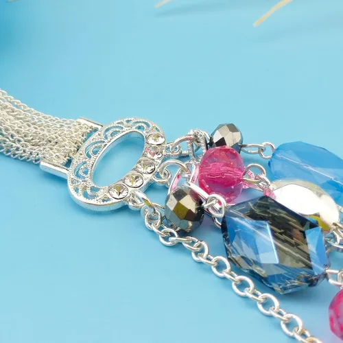 Vista 5 de Bocar Collar de cadena multicapa para mujer con esmalte de color de cristal