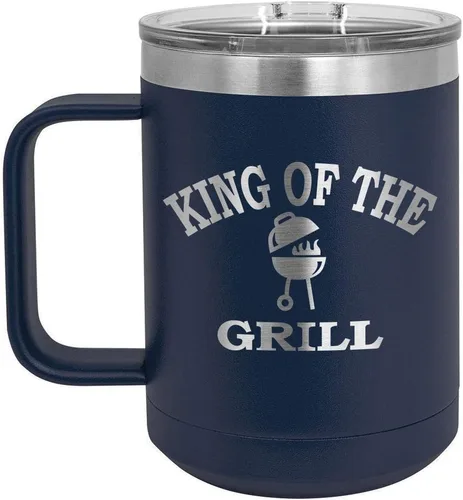 Vista 19 de King Of The Grill Black Taza de café de 15 oz con tapa deslizante Taza de café de viaje aislada Idea de regalo para barbacoa y parrilla