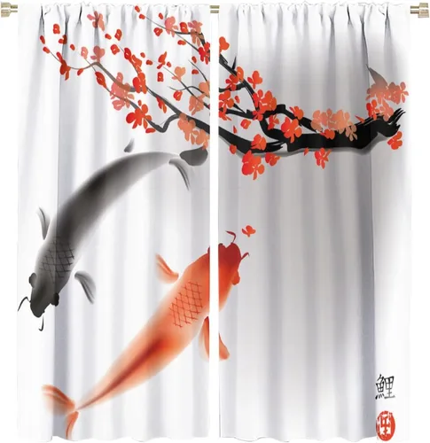 Vista 32 de Cortinas de cerezo, paisaje japonés, árbol de cerezo natural, primavera, dormitorio, sala de estar, ventana, 2 juegos de paneles, 42 x 45 pulgadas