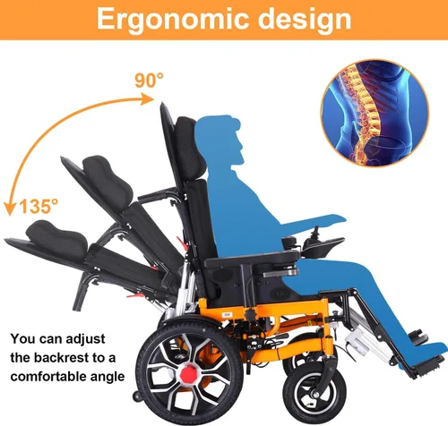 Vista 2 de Silla de ruedas eléctrica reclinable, sillas de ruedas reclinables ligeras para adultos, silla de ruedas motorizada portátil para personas mayores
