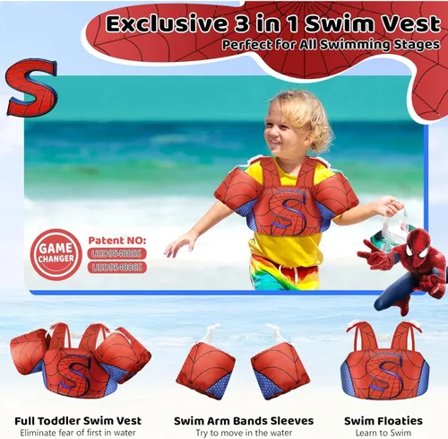 Vista 2 de Vvinca Puddle Kid Jumper for 22-66Lbs,Toddlers Pool Floaties Age 2-6 02-Superhero