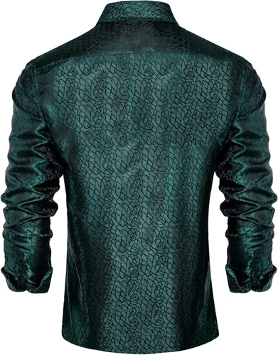 Vista 4 de DiBanGu Mens Silk Paisley Floral Dress Shirt Long Sleeve Button Down Casual Shirts