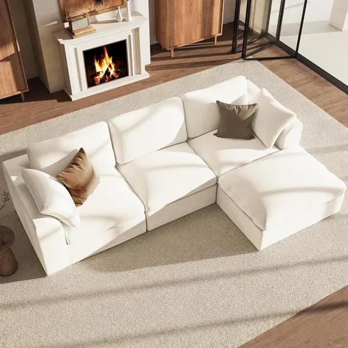 Vista 23 de Sofá modular de nube de 110" sofá deshuesado en forma de L seccional de Harina de avena ligera