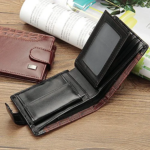 Vista 2 de Vintage cuero cerrojo pequeña monedero bolsillo monedero titular de la tarjeta hombres carteras dinero cartera hombre bolso embrague masculino