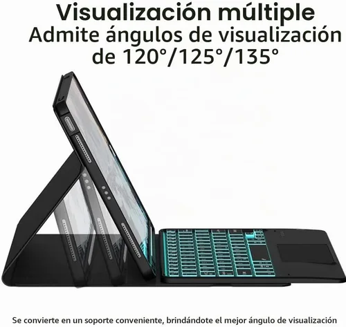 Vista 3 de Funda con teclado táctil retroiluminado para Galaxy Tab A 10.5 (SM-T590 / T595 / T597), teclado Bluetooth desmontable magnéticamente con cubierta