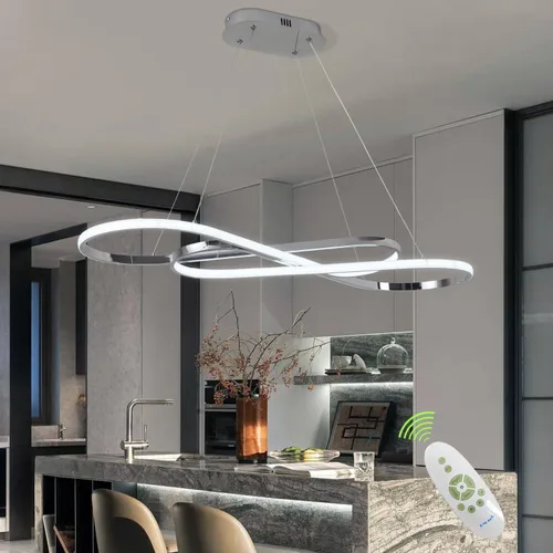 Vista 9 de Lámpara LED de 47.24 pulgadas regulable moderna lámpara colgante 3000K-6500K brillo de color ajustable con control remoto Blanco