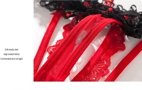 Vista 7 de Bragas sexys para mujer, tangas de encaje para mujer, tangas G con perlas y encaje
