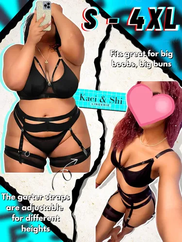 Vista 4 de Lenceria con liguero para mujer, conjunto de encaje traslúcido y sexy de 4piezas