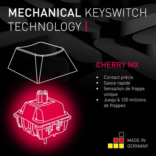 Vista 4 de Cherry MX 2.0S Teclado para juegos con cable con iluminación RGB MX interruptores silenciosos rojos. Tablero blanco puro