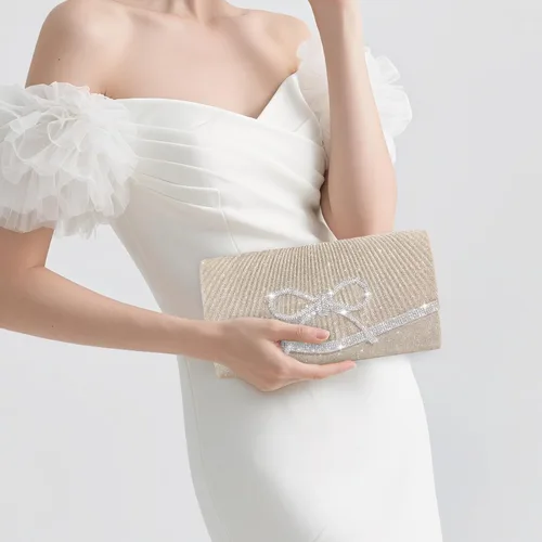 Vista 7 de Bolso de noche para mujer, bolsos de mano con lazo brillante, bolsa cruzada, bolsa de boda, fiesta de diamantes de imitación con purpurina