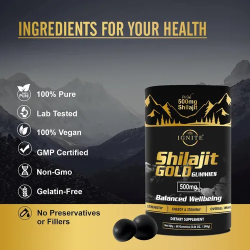Vista 3 de Gomitas puras de Shilajit del Himalaya – 75% + ácido fúlvico, grado oro de alta potencia – Mezcla para energía, vitalidad y apoyo inmunológico