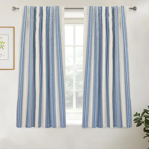 Vista 29 de DriftAway Chris Linen - Cortinas opacas con capa térmica y reductora de sonido, 63 pulgadas de largo para dormitorio, cortinas estampadas a rayas
