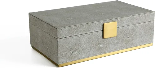 Vista 7 de Ivory Shagreen - Organizador decorativo cuadrado para decoración del hogar, joyero de almacenamiento de piel sintética, accesorios para hombres